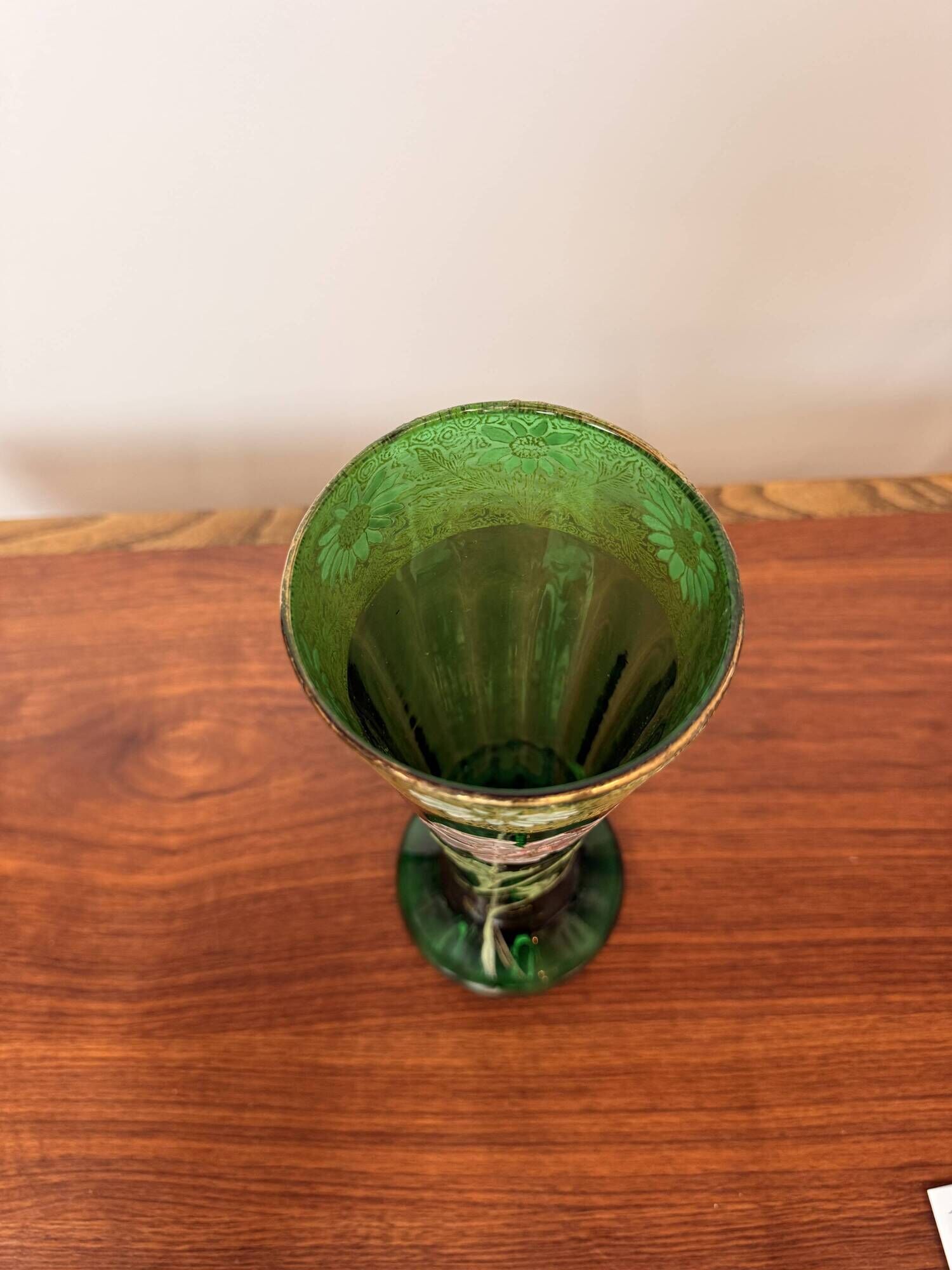 Antique Legras vase – Emerald green glass with floral gold enamel – Art Nouveau