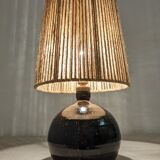 Vintage varnished stoneware lamp and jute rope