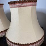 Pair of antique fabric lampshades with fringe