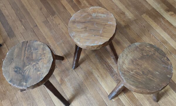 Ensemble salon brutaliste table basse avec 3 tabourets/design 20 ème