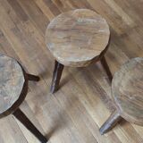 Ensemble salon brutaliste table basse avec 3 tabourets/design 20 ème