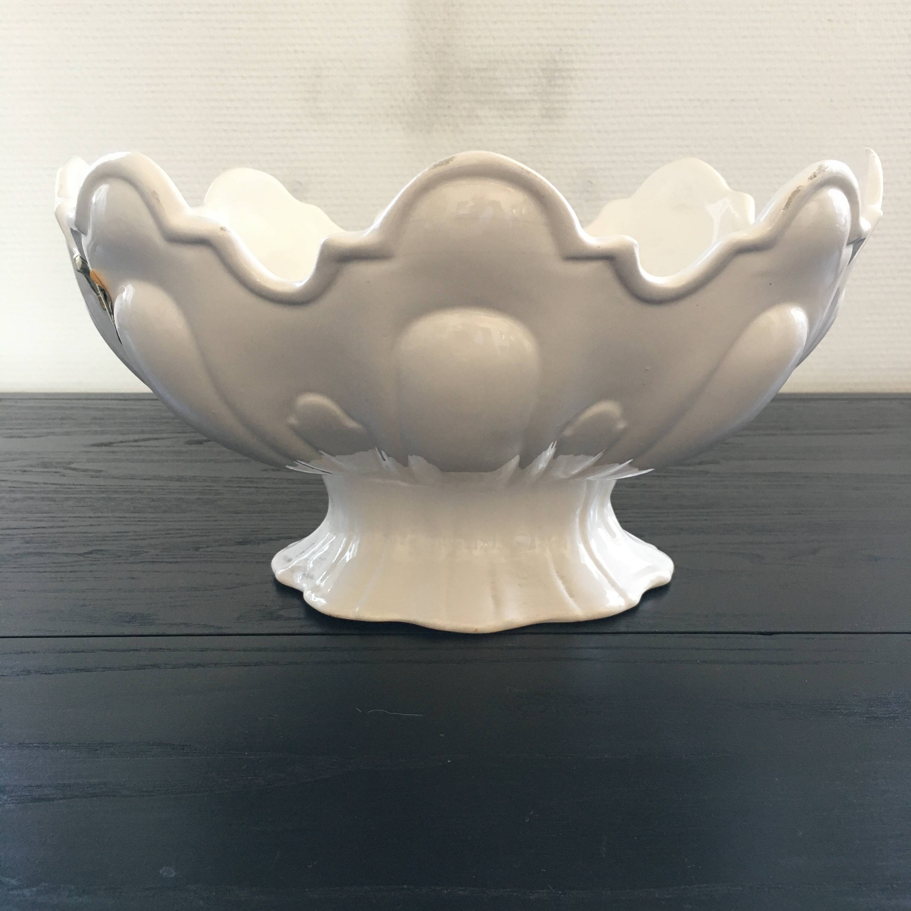 Large white scalloped cup