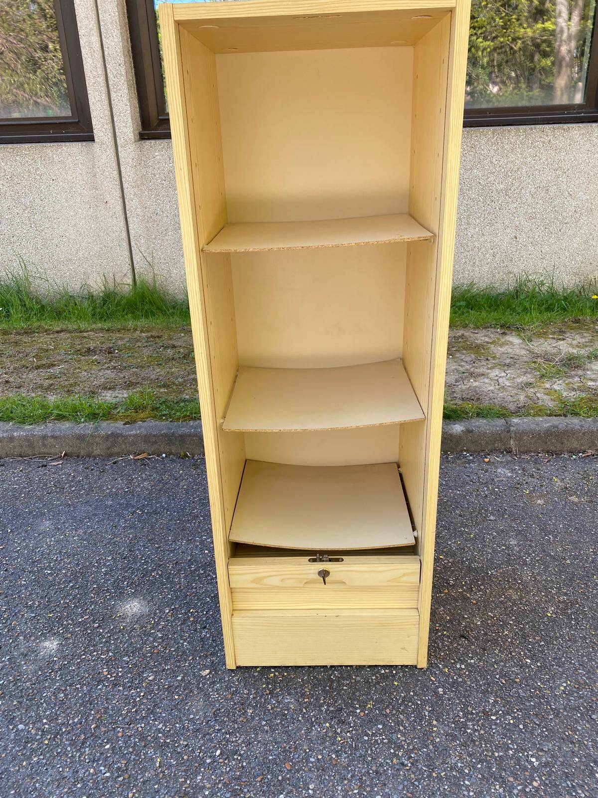 Beige wooden cabinet with curtains or sliding shutters 120cm