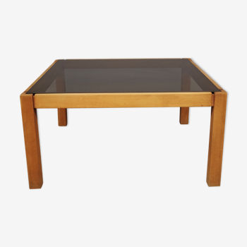 Table basse avec plateau en verre fumé, années 1980