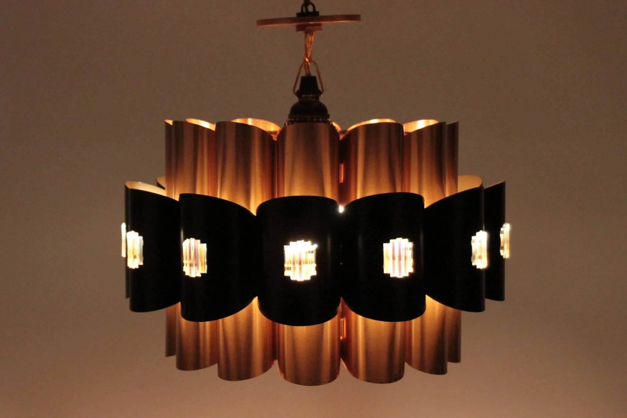 Copper & Black Pendant Lamp by Werner Schou for Coronell Elektro — Denmark, 1960s