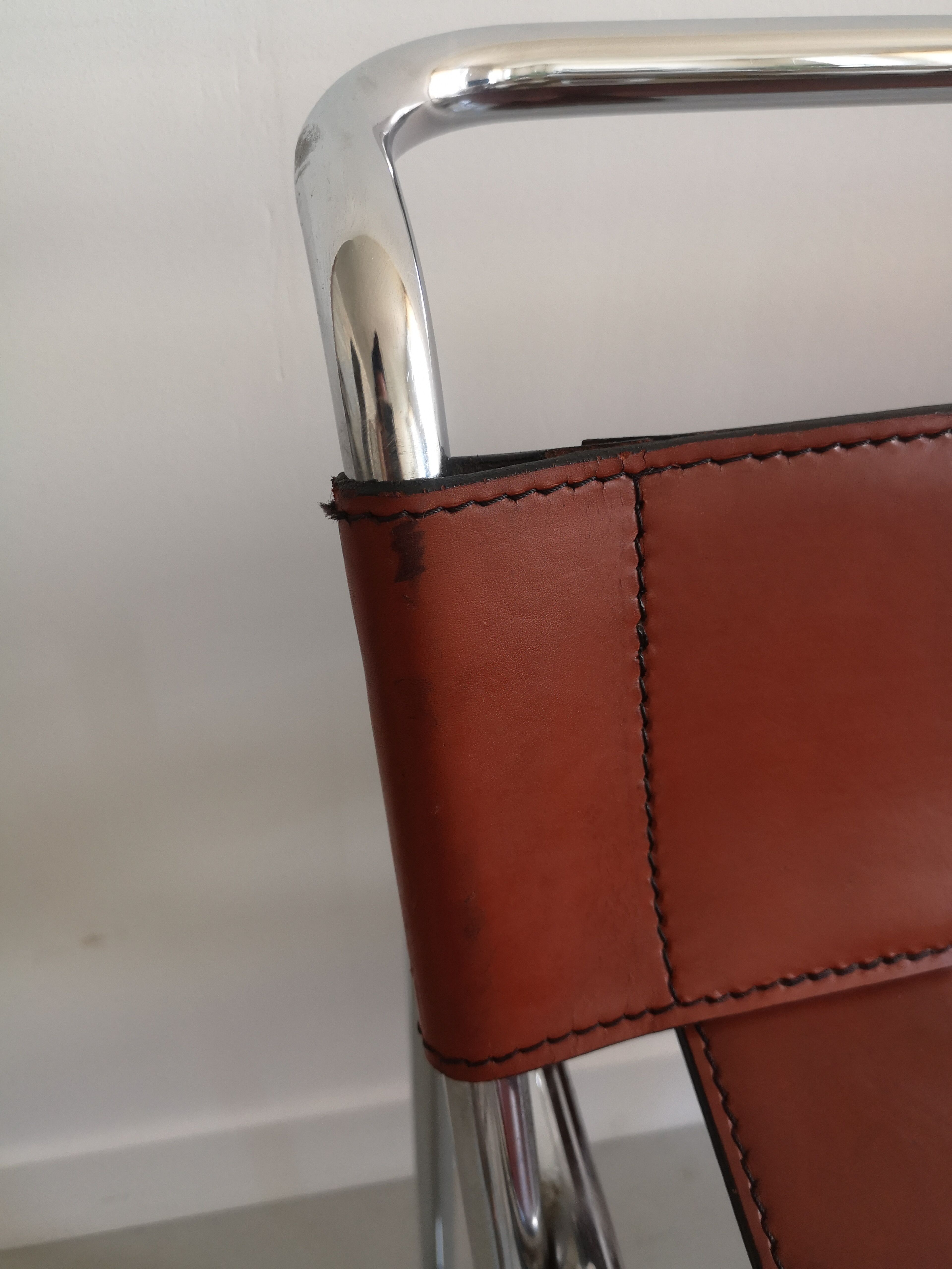 Tawny leather armchair model Wassily B3 by Marcel Breuer