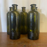 Set of 5 antique carapelli bottles, smoked and ribbed vintage glass