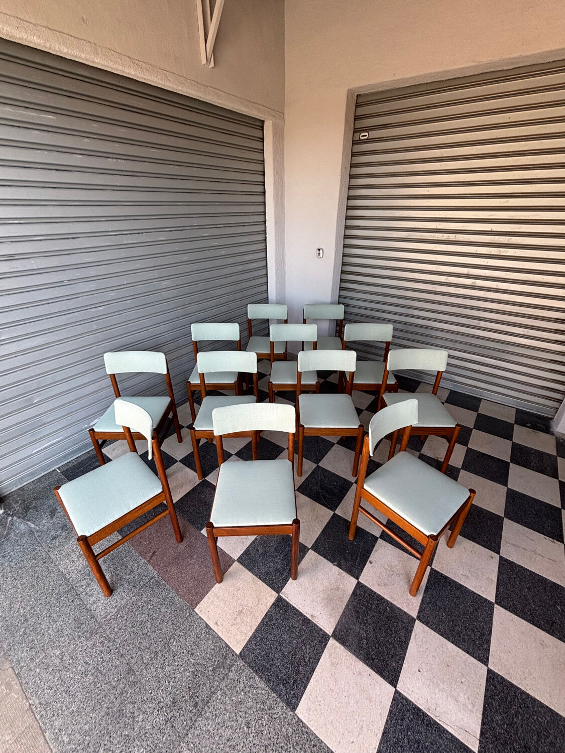 Set of 10 Baumann chairs in aqua green