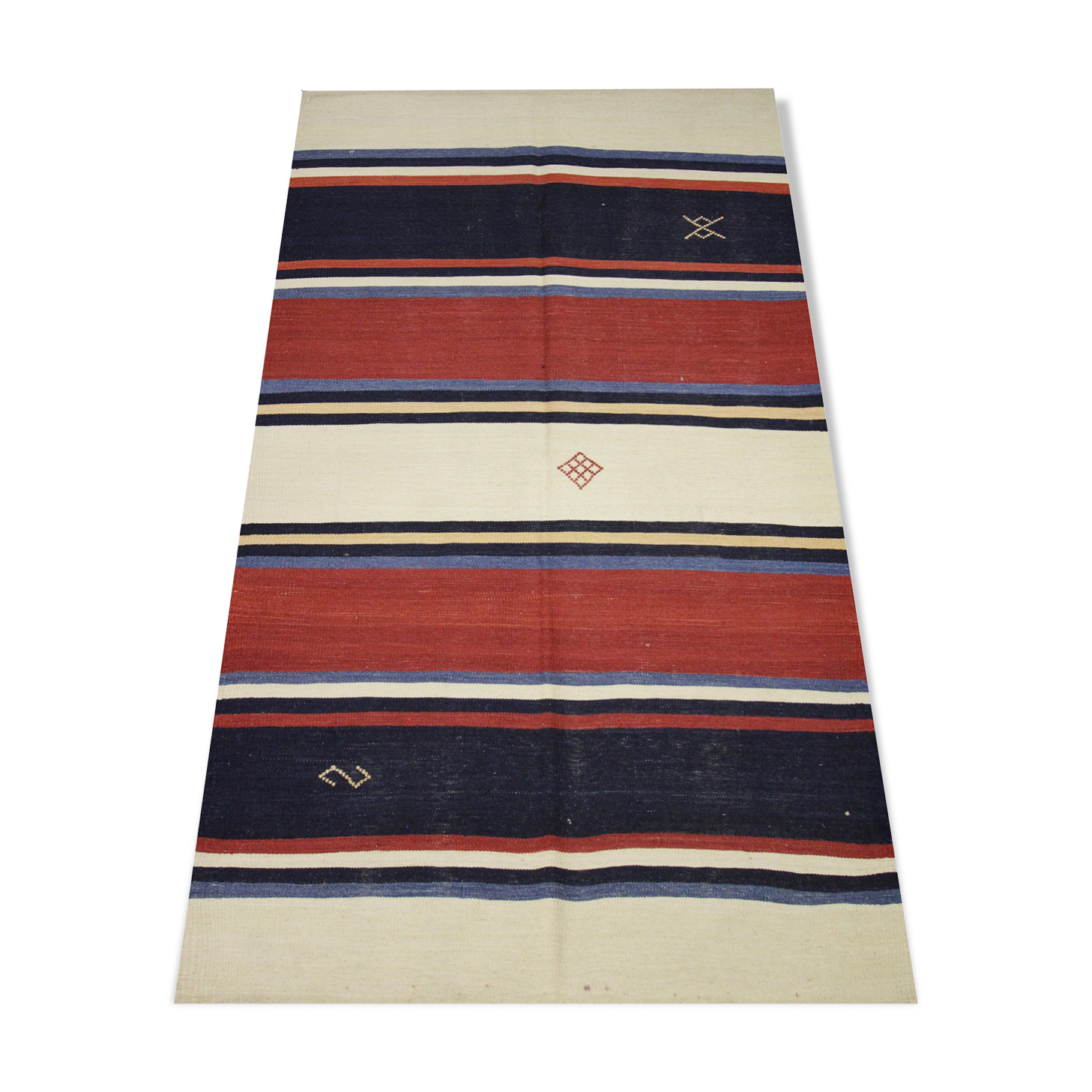 tapis moderne nautique Kilim Area, tapis tissé bleu rouge tissé à la main - 91x152cm