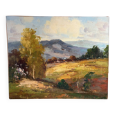 Paysage - vue sur les collines, huile sur toile signée