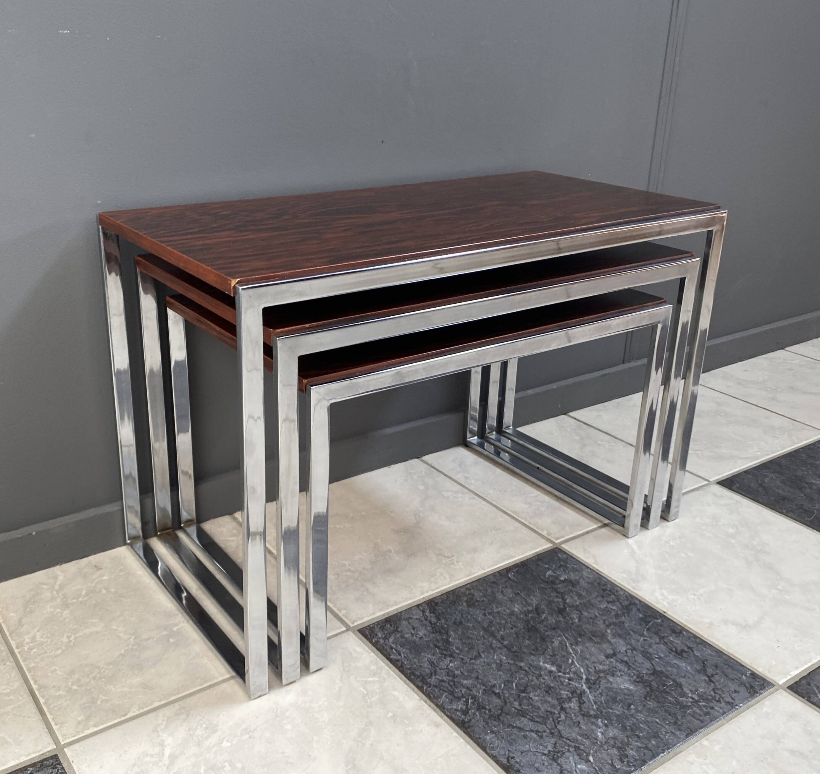 Chrome and rosewood nesting set 1970s