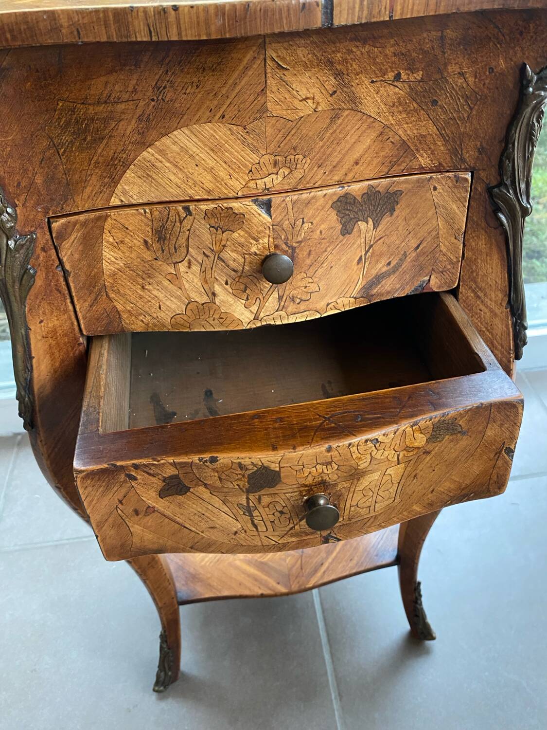 Louis XV inlaid curved bedside table