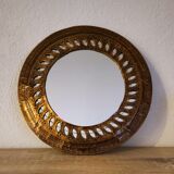 Patinated golden brass mirror 30x30cm