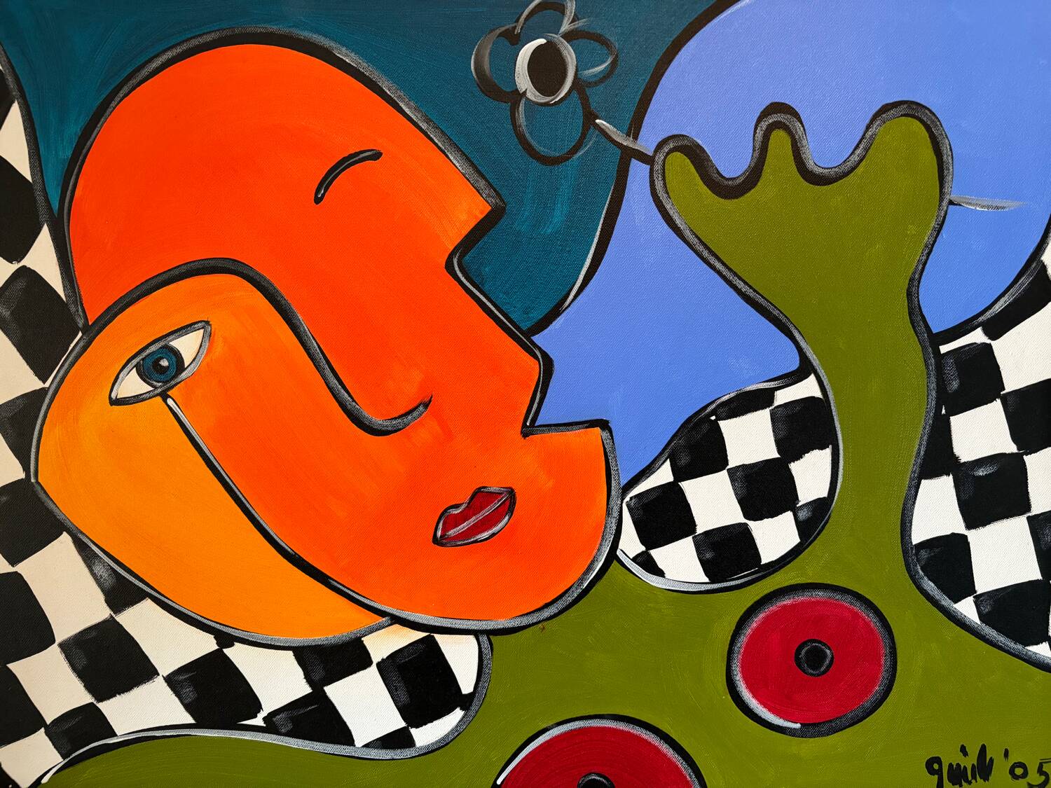 Portrait moderne et abstrait signé Quili