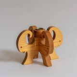 Wooden Christmas candle holder with four goat heads, Sweden, 1970s