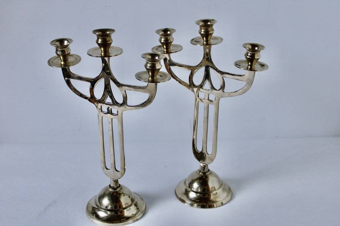Pair of old brass candlesticks Denmark 1930 Art-Deco
