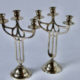 Paire Chandeliers laiton ancien Danemark 1930 Art-Déco