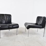 Vintage leather and chrome eurochair lounge chairs by Girsberger, 1970s