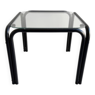 Vintage square black side table with a glass top