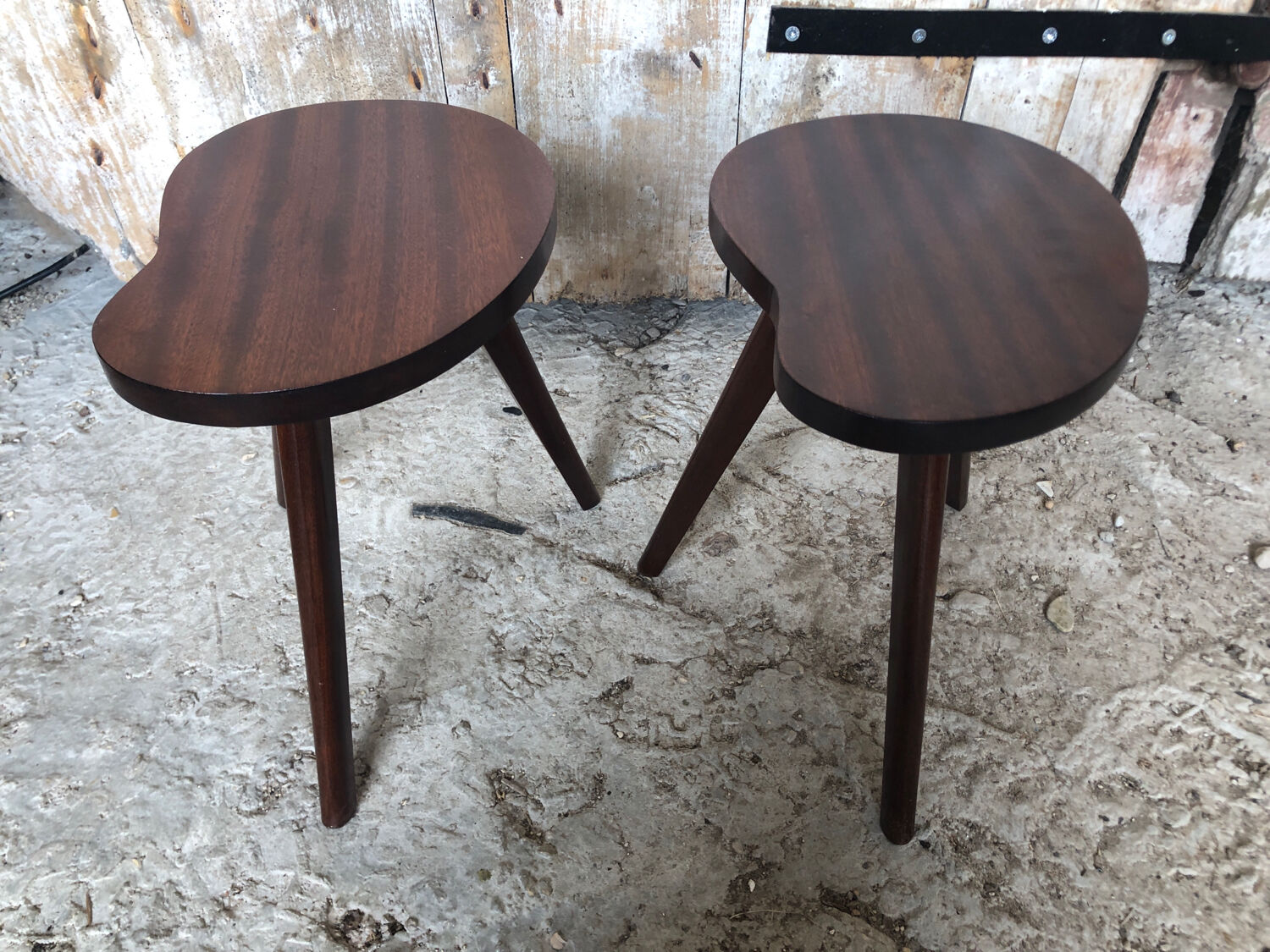 Pair of bedside table scandinavian tripod wood vintage #a240
