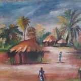 Tableau peint à l'huile et signé thème exotique