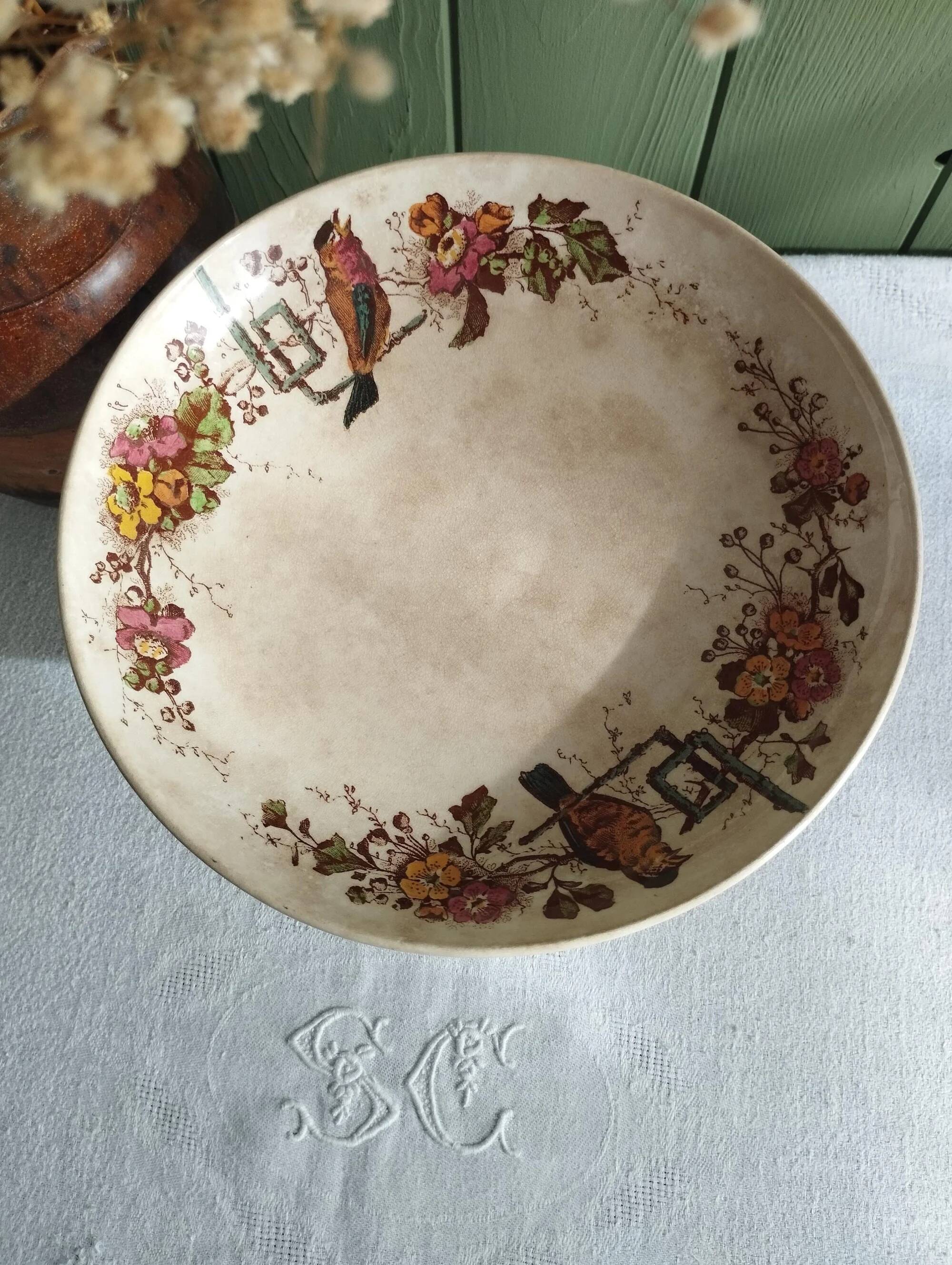 Ironstone compote E. Bourgeois Grand Dépôt Birds