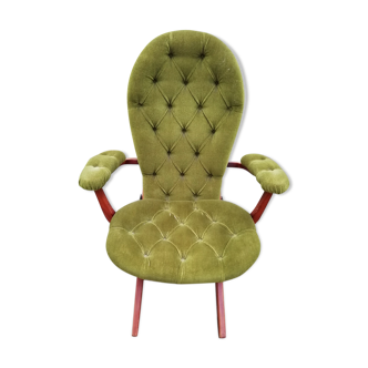 Fauteuil Chesterfield velours vert olive