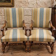 Pair of walnut armchairs – Louis XIII style – Turned and carved wood - X