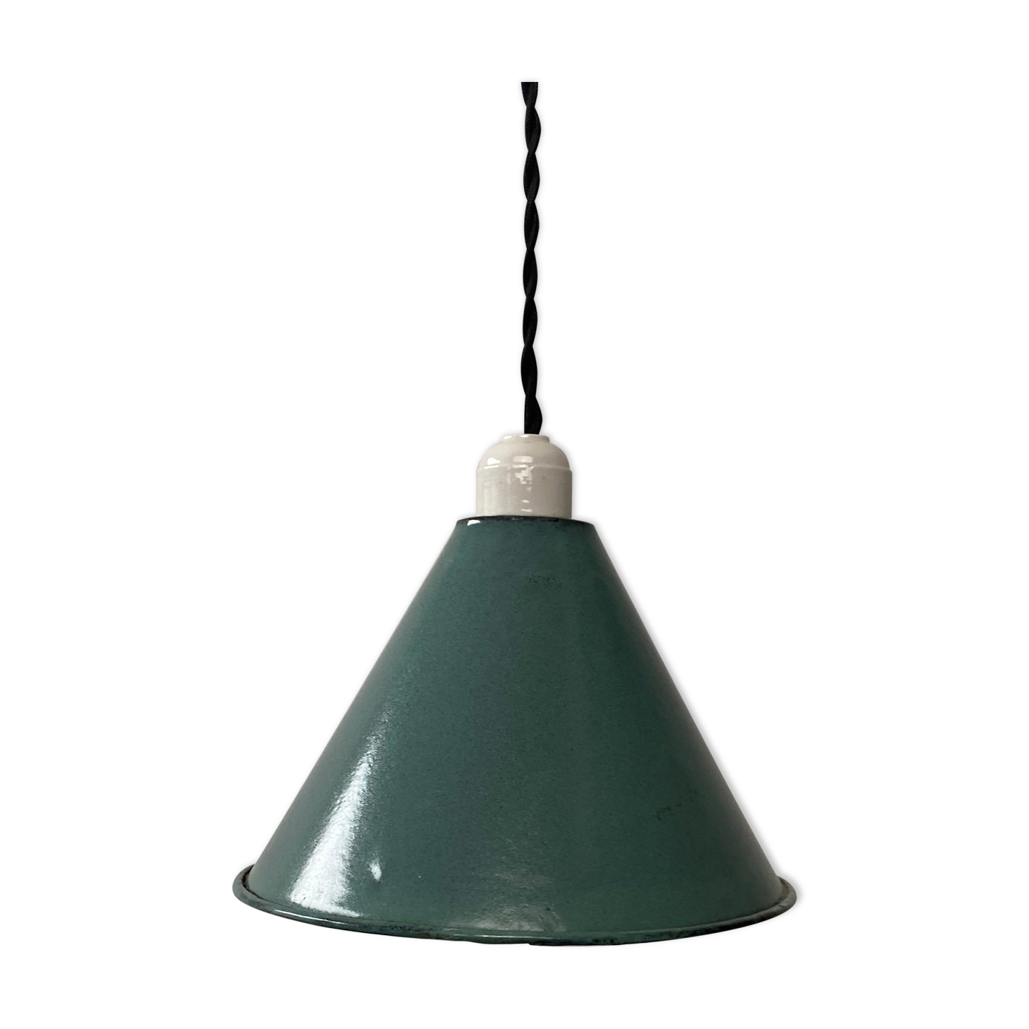 OLD INDUSTRIAL SUSPENSION TOLE EMAILLEE BLUE-GRAY