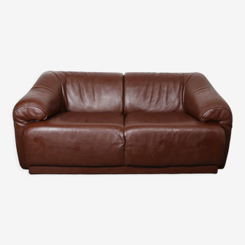 2-seater brown buffalo leather sofa vintage