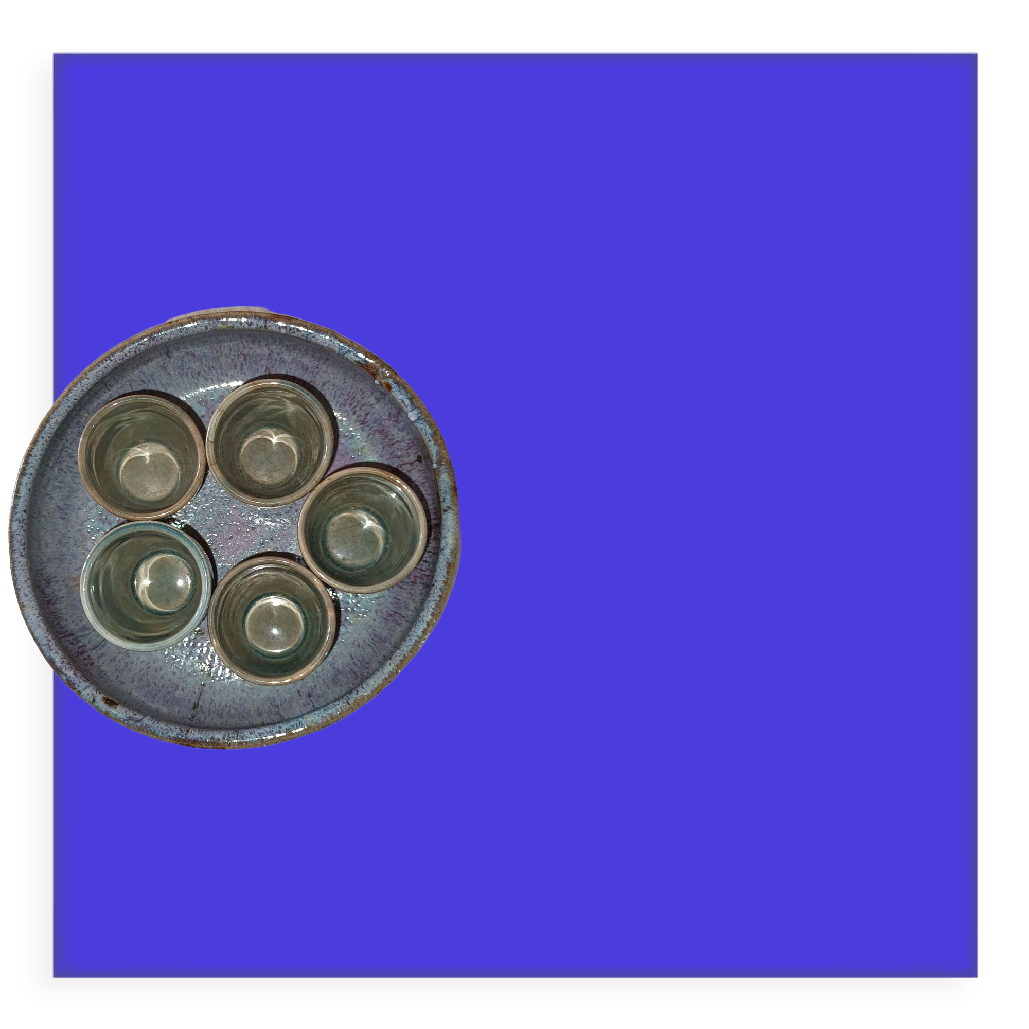 Sandstone bowl with 5 shot glasses