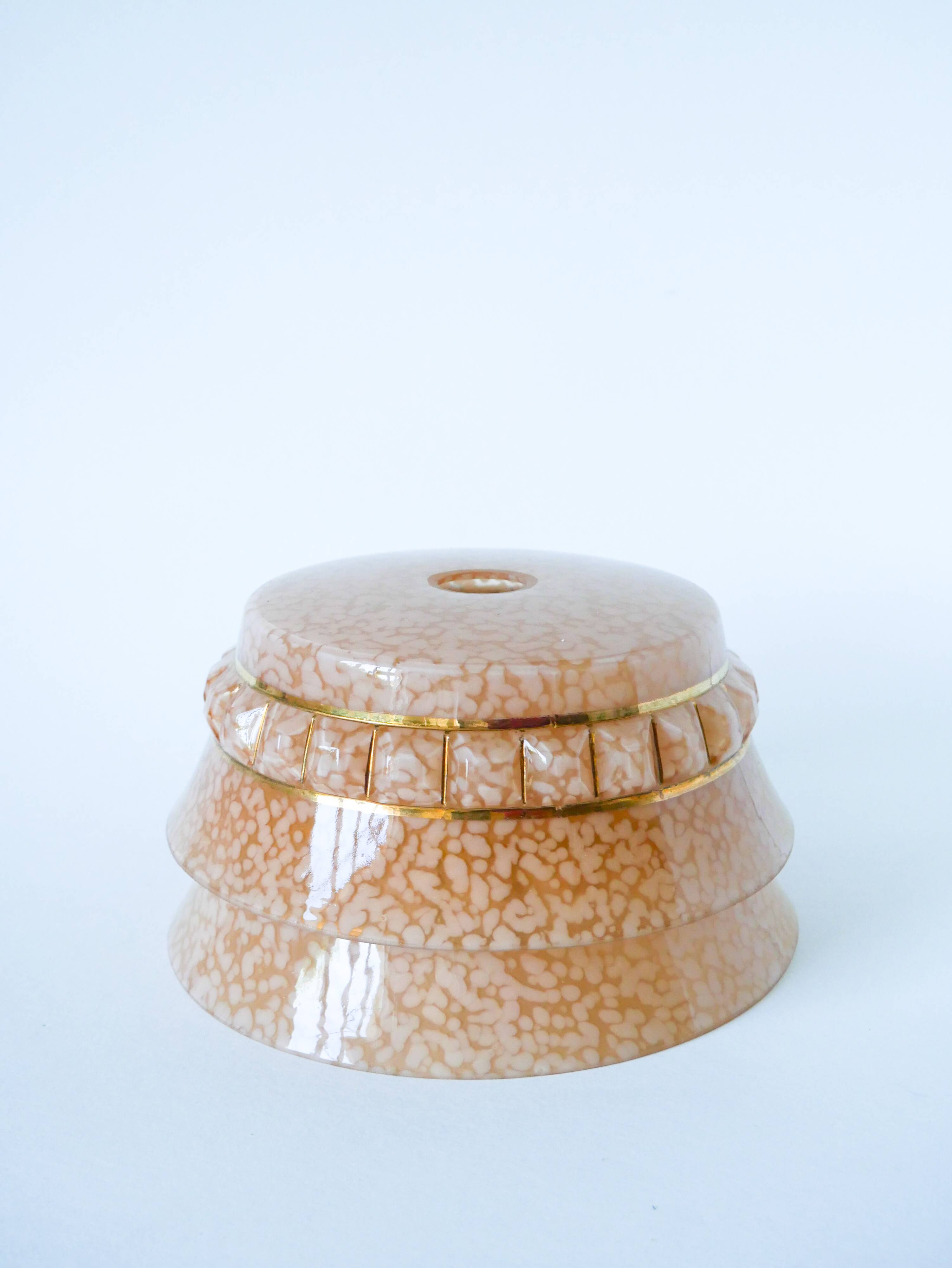 Clichy glass pendant light, pink and gold, Art Deco, 1930