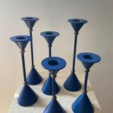 Series of 6 diabolo candlesticks in blue metal from the 80s