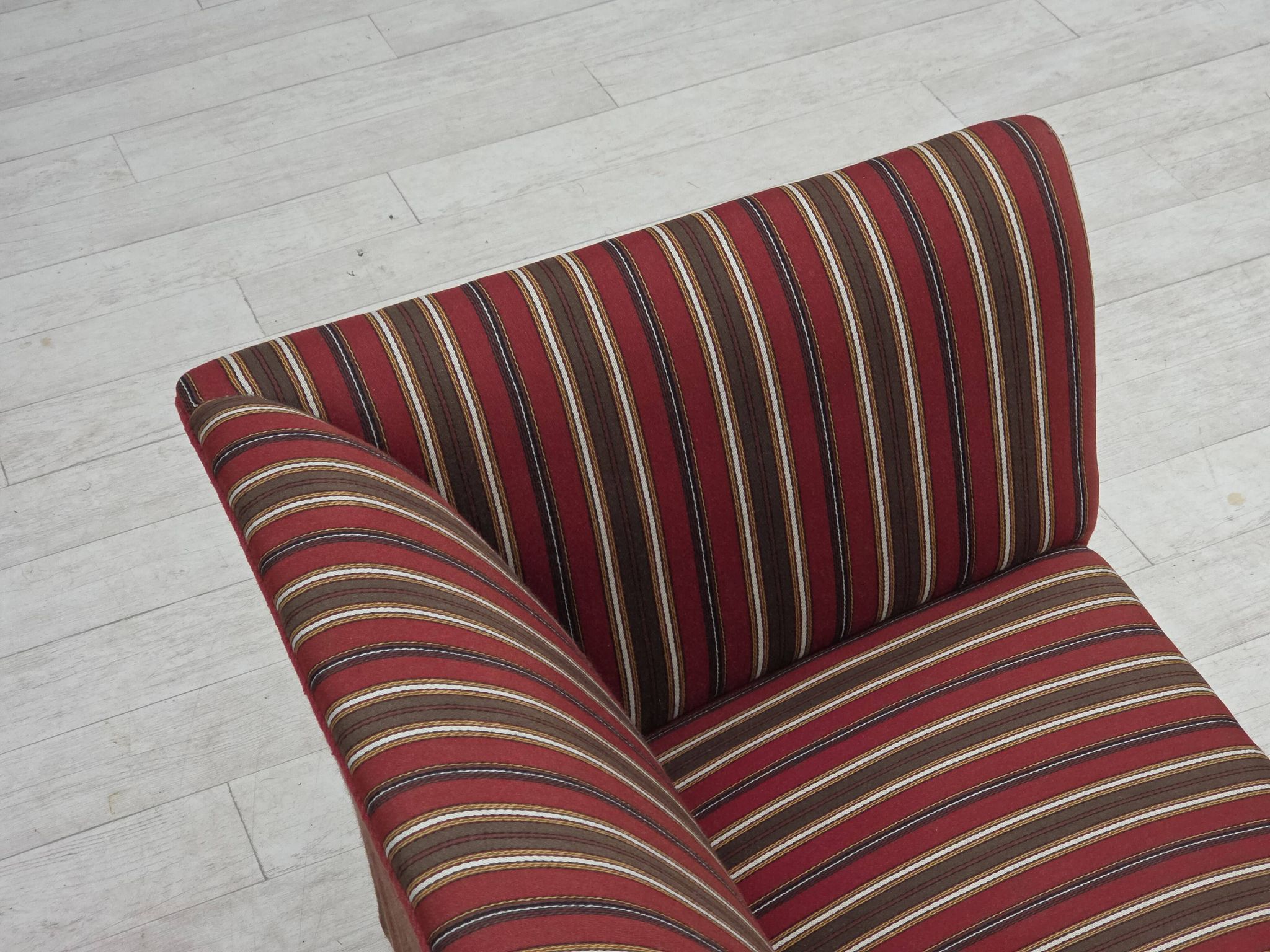 1960s, Danish 2-seater sofa, striped red/multicolor furniture wool.