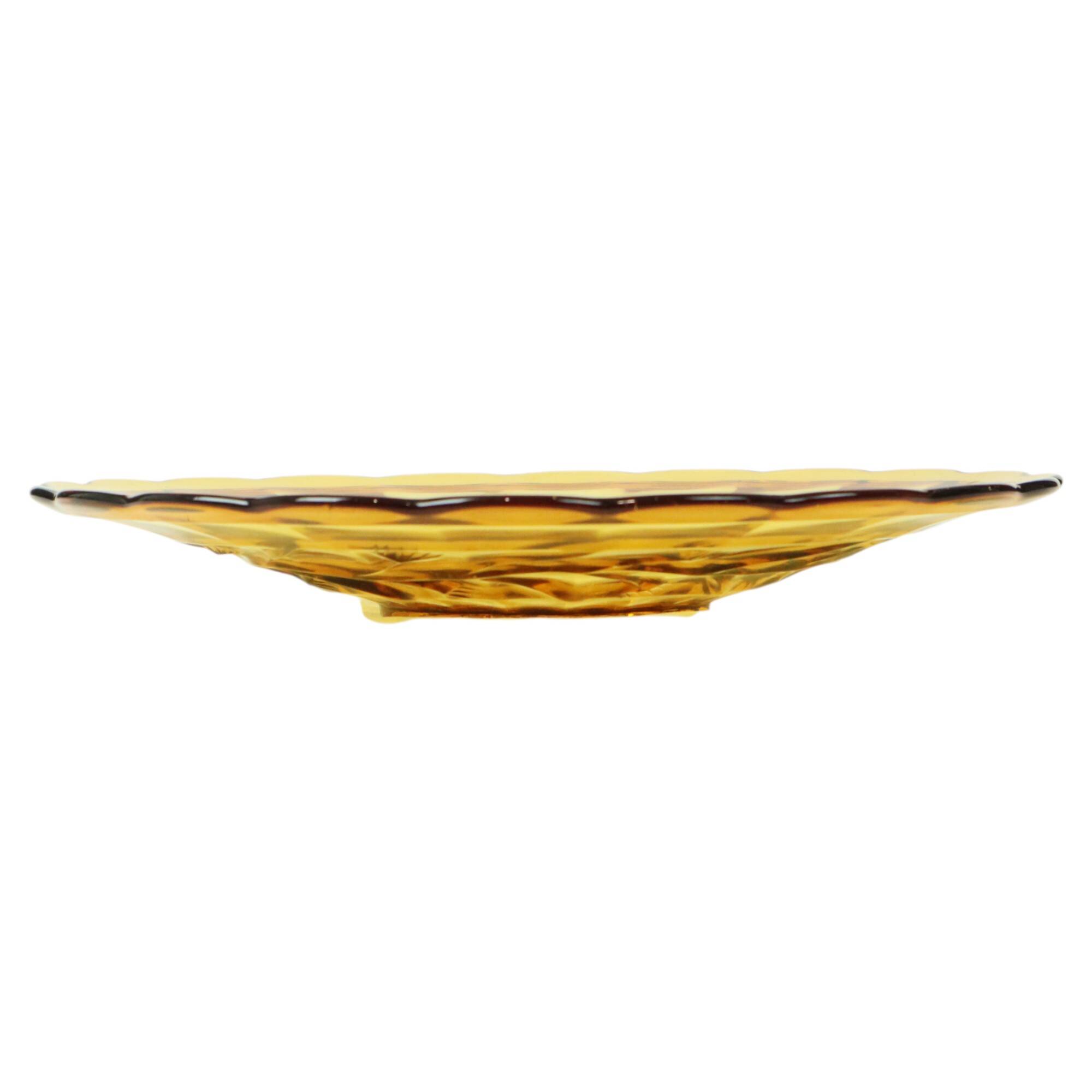 Art Deco Fruit Bowl Amber Pressed Glass Fait en Belgique