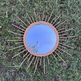 old vintage rattan wicker sun mirror authentic 70s Diameter 56