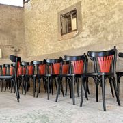 Set of 27 black and red bistro chairs – All wood
