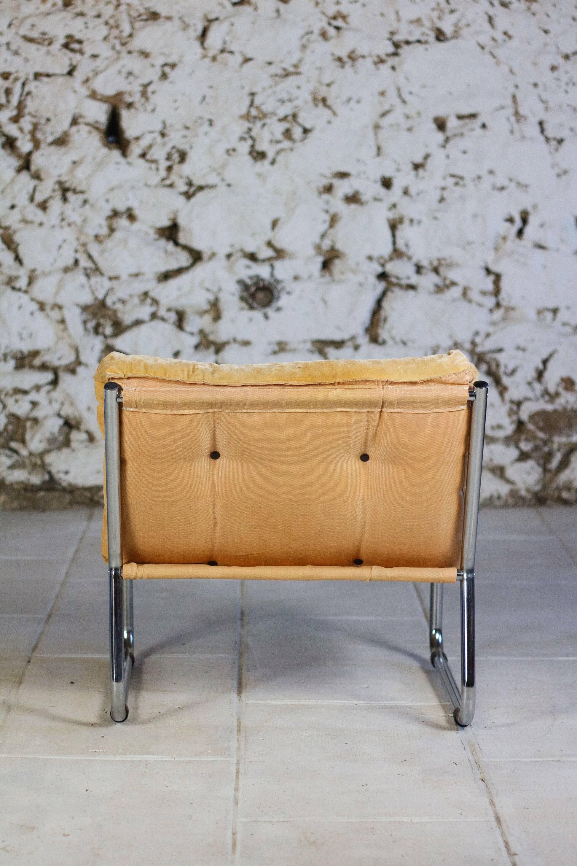 Vintage "Pixi" style armchair in velvet and chrome, 1970