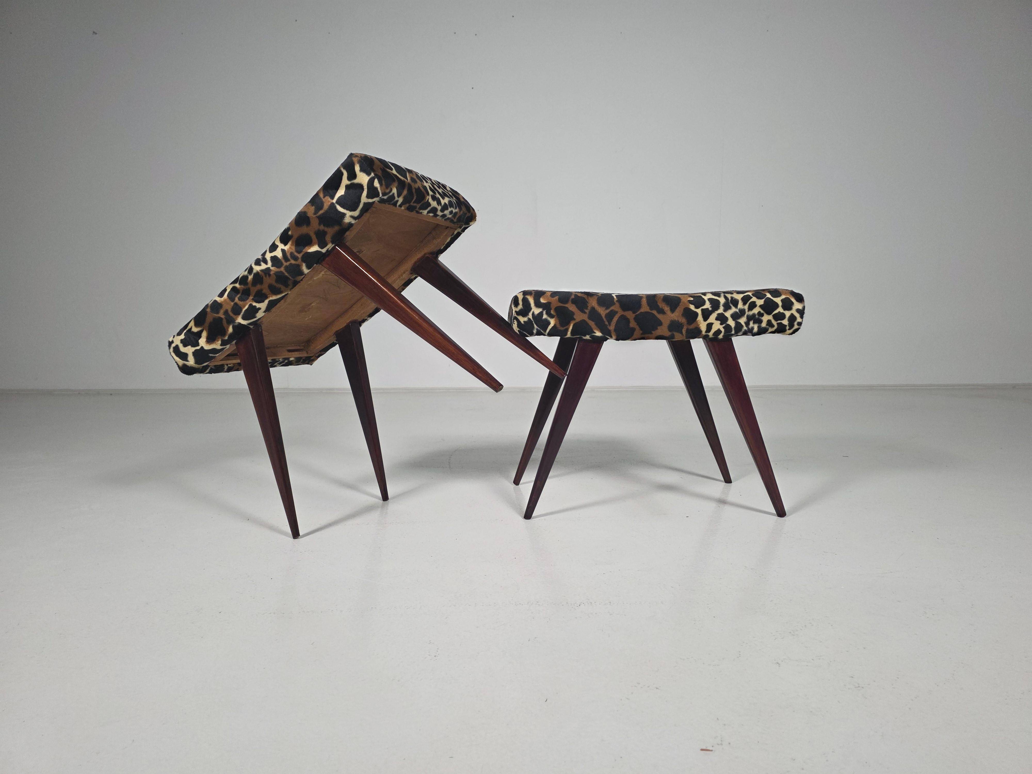 Pair of Italian benches and stools from the mid-century, 1950s.