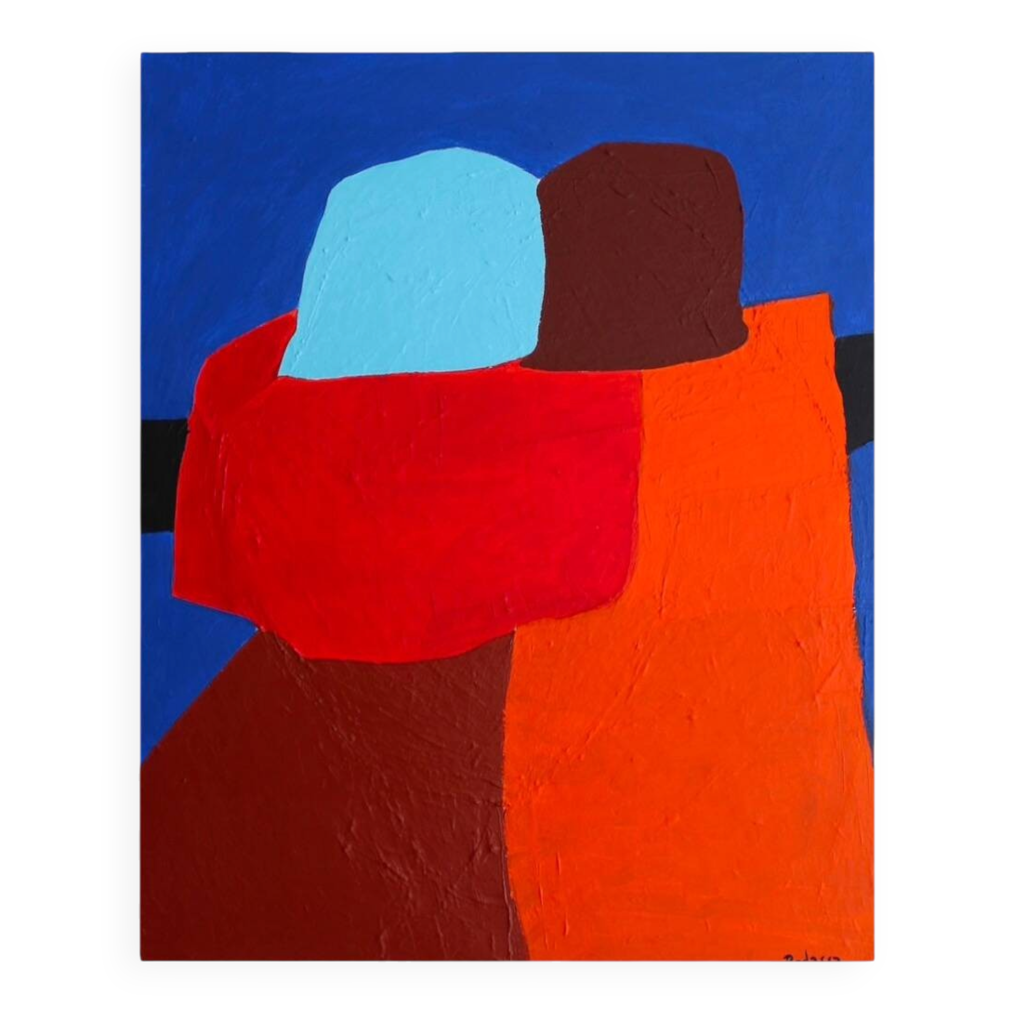 Figurative art couple blue background signed