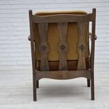 1950s, Danish vintage armchair, original green furniture velour, oak wood.