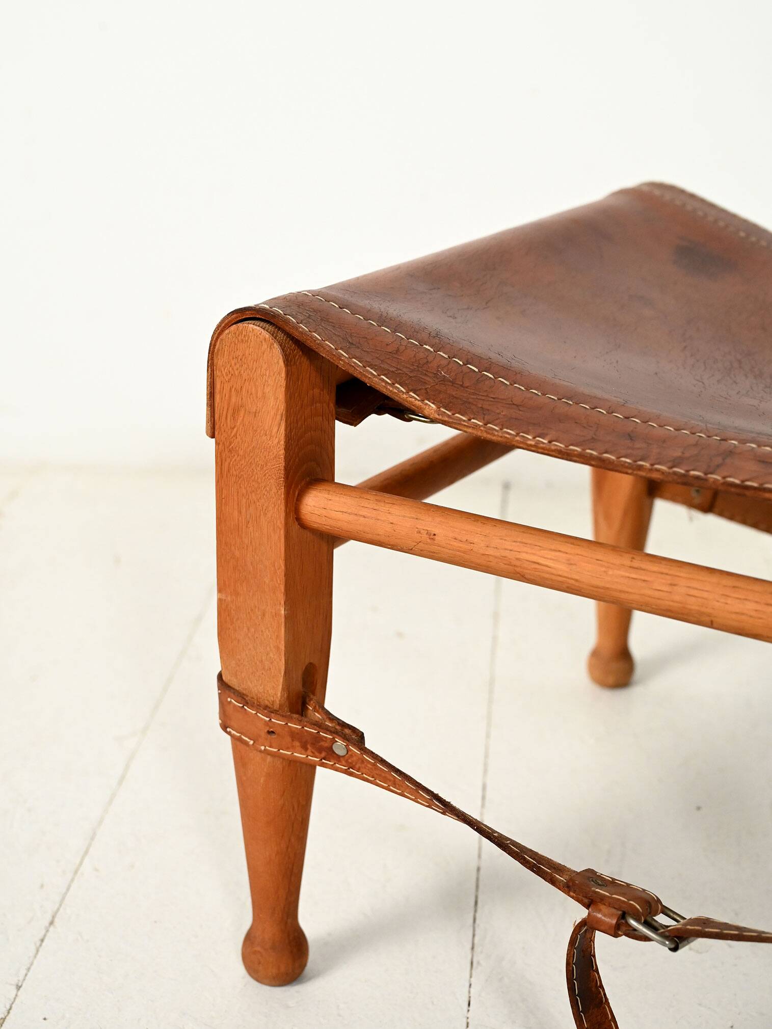 “Safari” Footstool in Oak and Leather