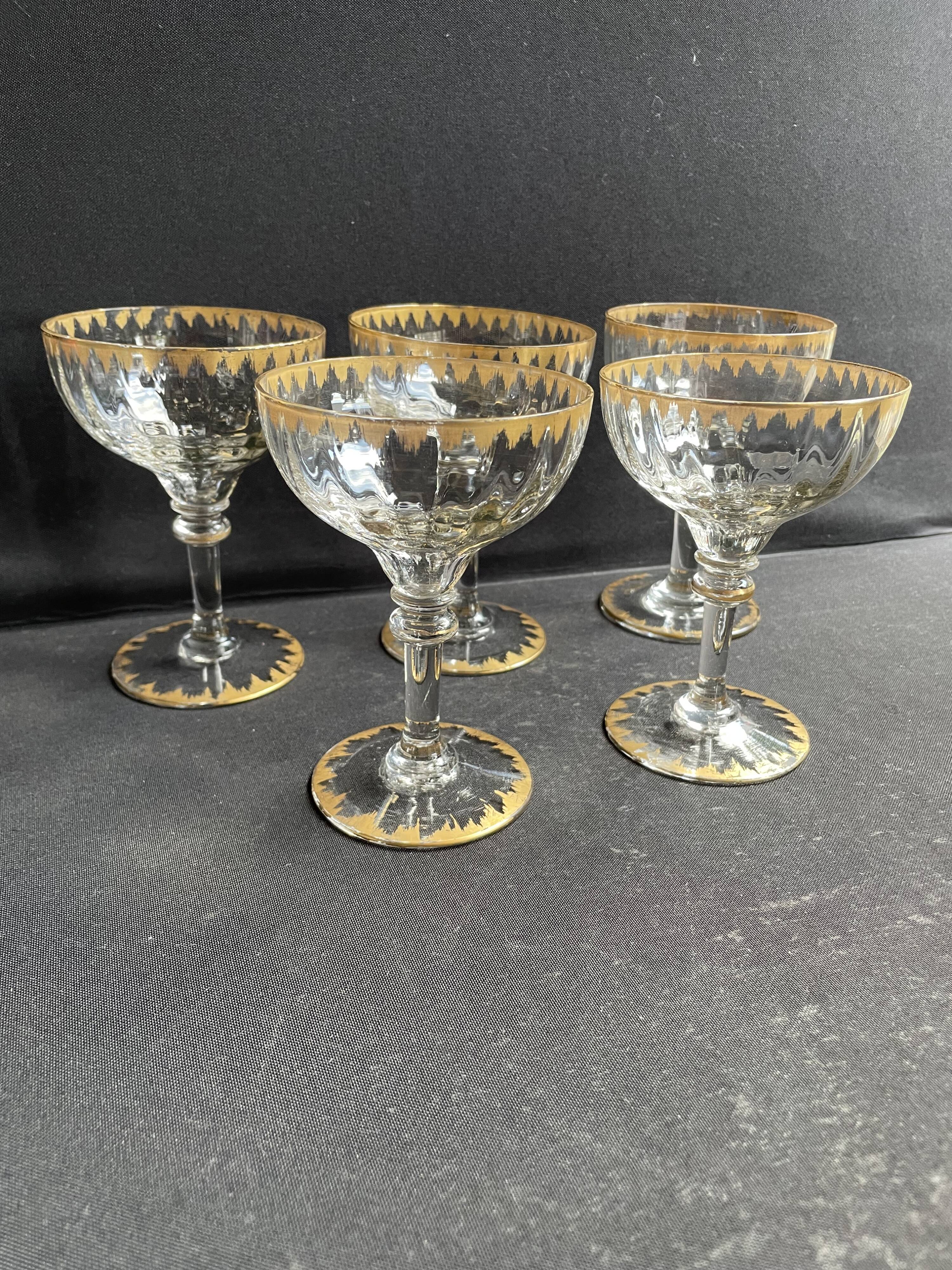 5 Gold Putoisé Champagne Glasses – Legras Pierrefonds 19th Century Service