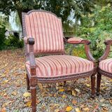 Paire De Fauteuils à Dossier Plat En Acajou De Style Louis XVI XIX Eme Siècle