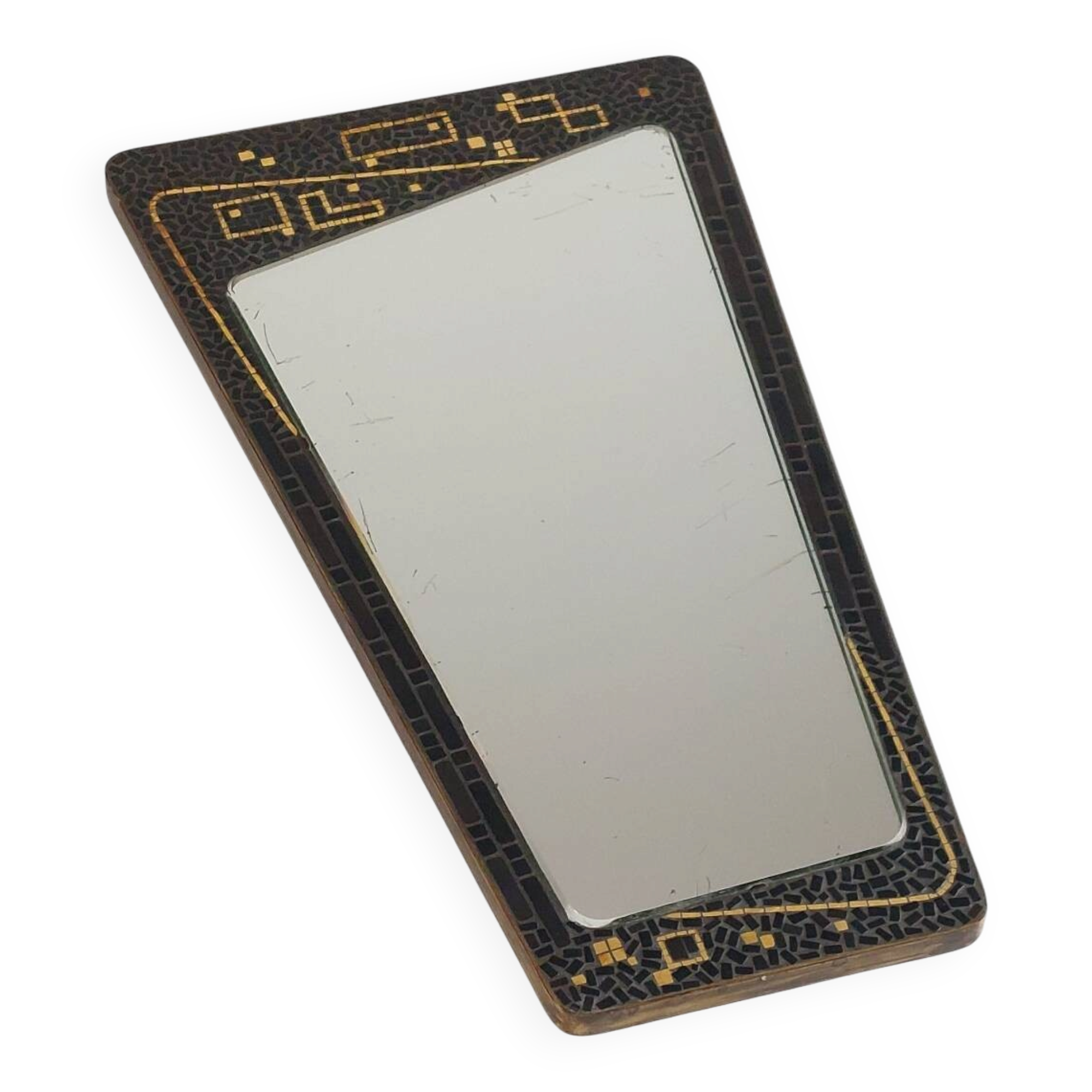 Brass mirror with patinated mosaic, mid-20th century.