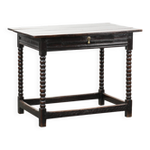 Antique English oak side table from the 18th century with bobbin legs