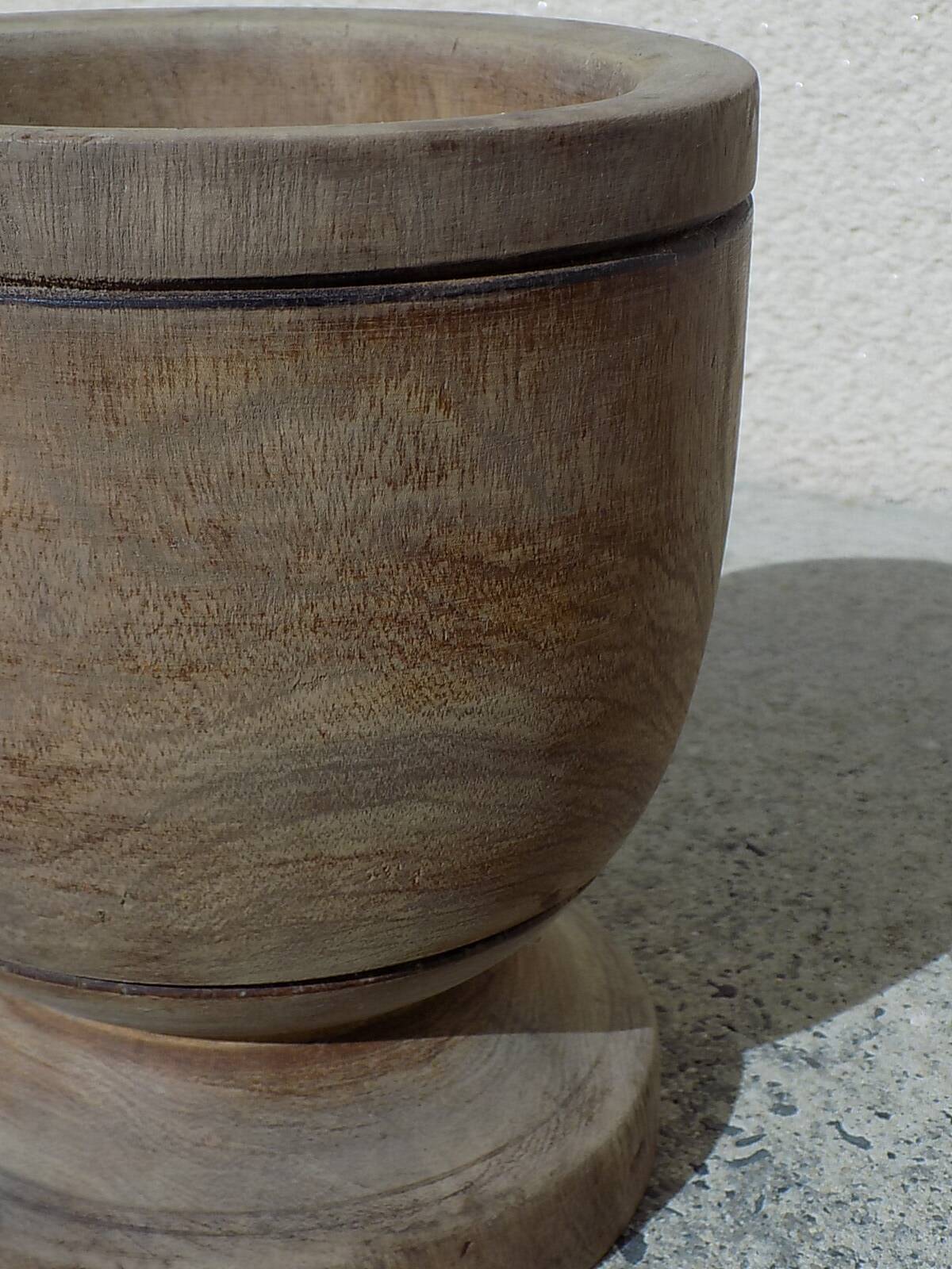 Turned solid wood flowerpot