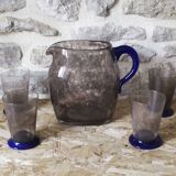 Daum bubble glass pitcher and its 4 glasses