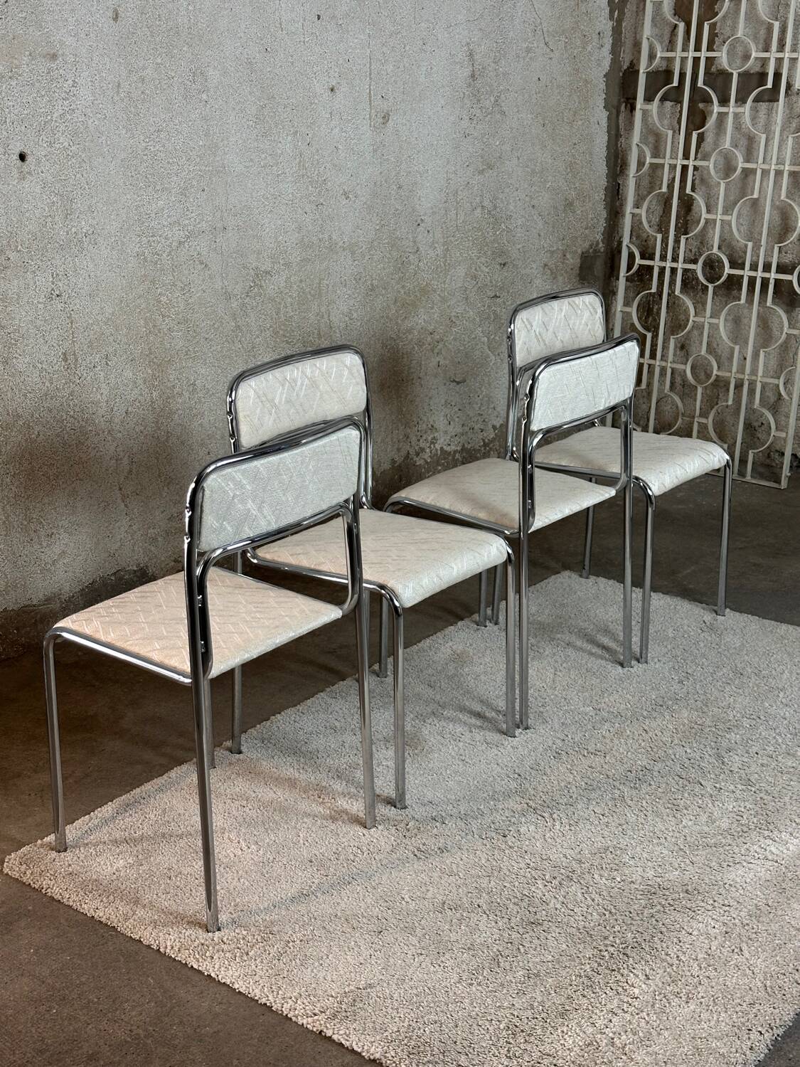 Reupholstered Chrome Stacking Chairs - 70s