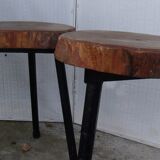 Pair of stools tripod in metal and wood log